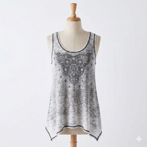 VOCAL Womens Crystal White & Charcoal Gray Burnout Tunic Swing Tank Top XL